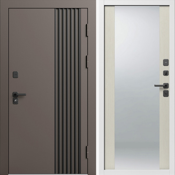 Входная дверь Termo-Door Фортис Ral 8019 - Белый Короб Изнутри Зеркало лиственница