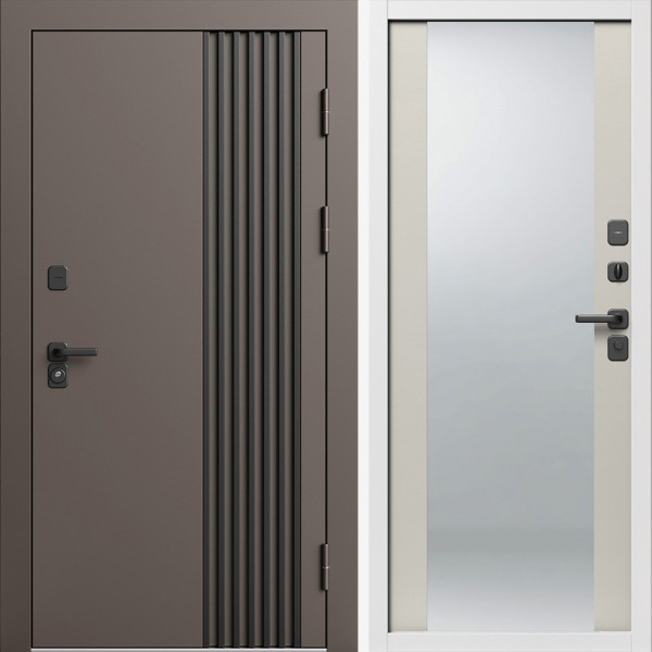 Входная дверь Termo-Door Фортис Ral 8019 - Белый Короб Изнутри Зеркало Слоновая кость