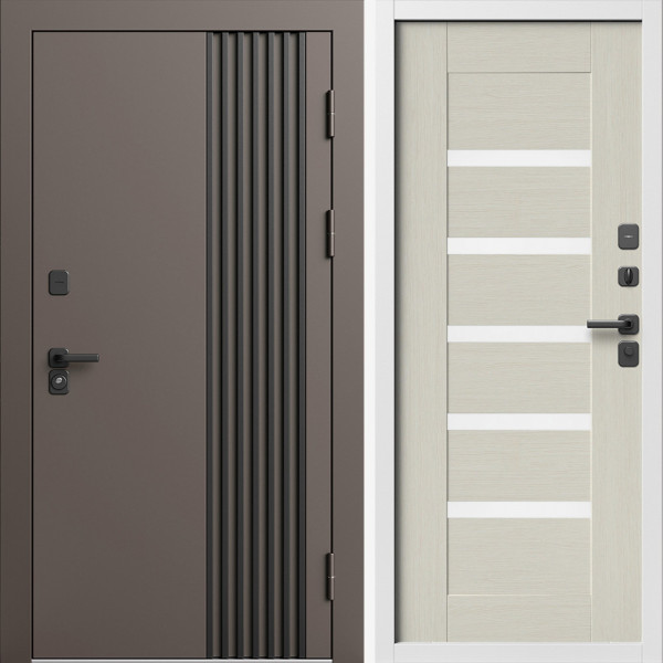 Входная дверь Termo-Door Фортис Ral 8019 - Белый Короб Изнутри Зеркало Триумф лиственница