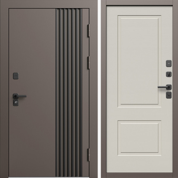 Входная дверь Termo-Door Фортис Ral 8019 - Нео Классика Слоновая Кость