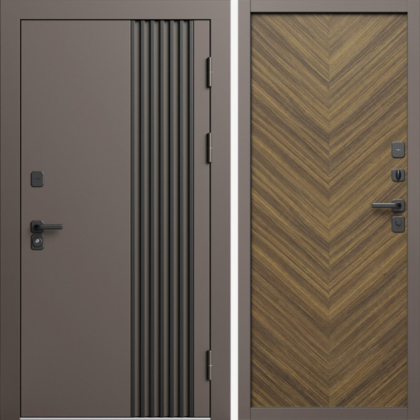 Входная дверь Termo-Door Фортис Ral 8019 - Плаза Елочка Орех