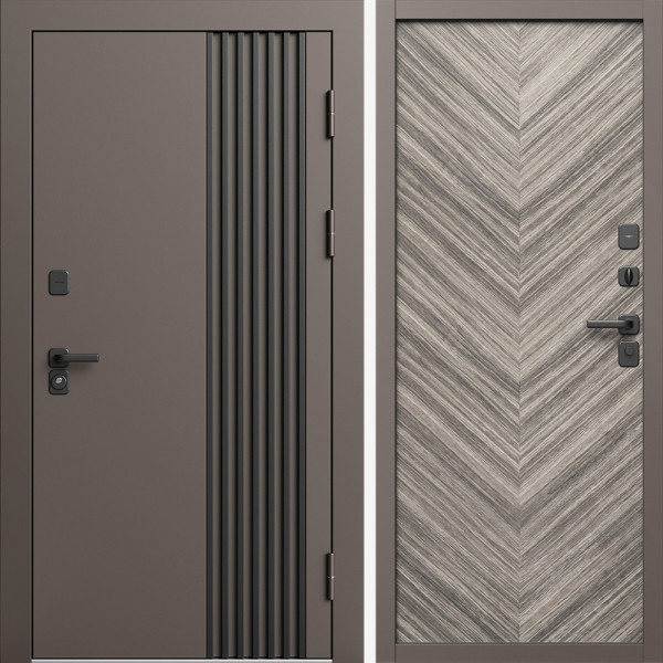 Входная дверь Termo-Door Фортис Ral 8019 - Плаза Елочка Серая