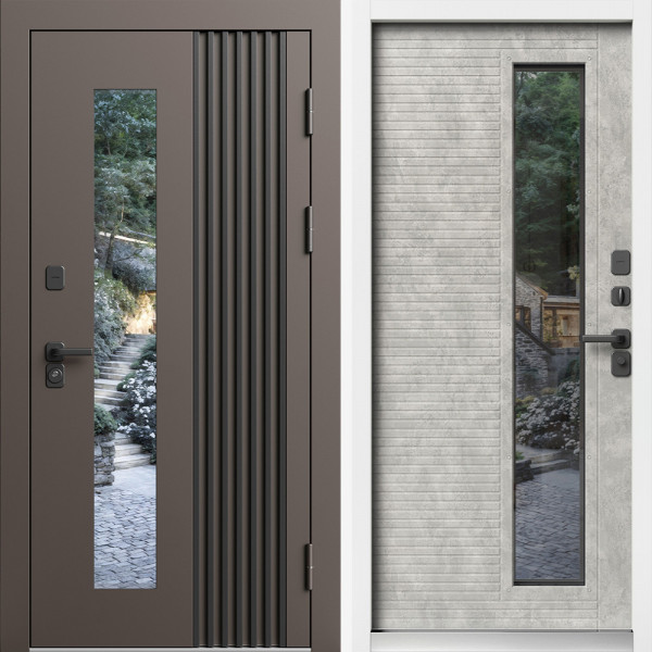 Входная дверь Termo-Door Фортис Ral 8019 Со Стеклопакетом - White бетон светлый