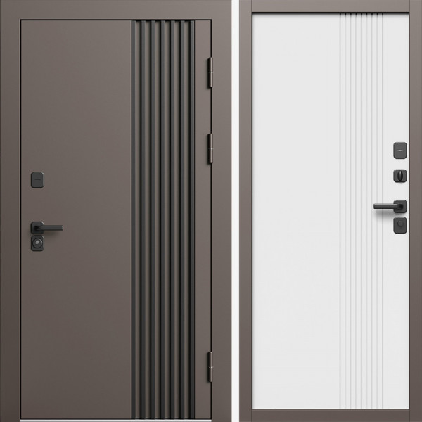 Входная дверь Termo-Door Фортис Ral 8019 - Страйп Белый Софт
