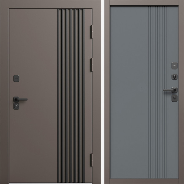 Входная дверь Termo-Door Фортис Ral 8019 - Страйп Грей Софт