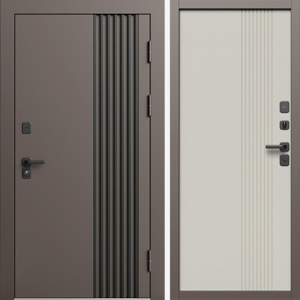 Входная дверь Termo-Door Фортис Ral 8019 - Страйп Слоновая Кость