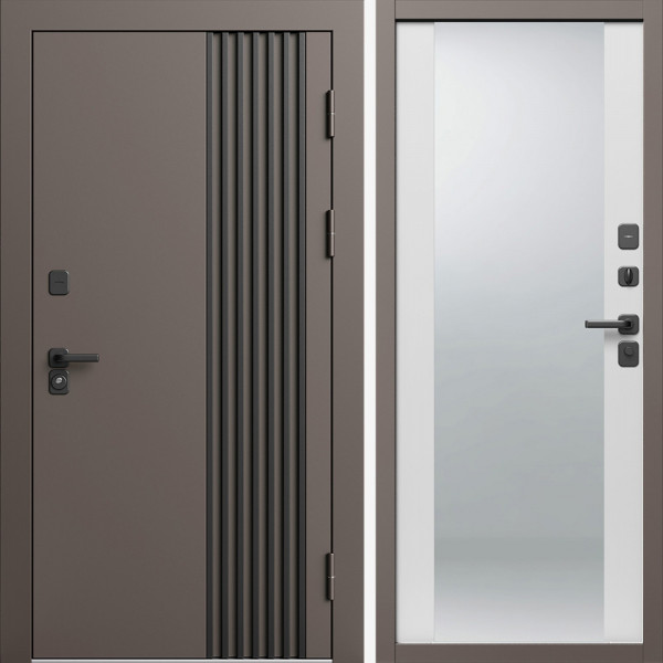 Входная дверь Termo-Door Фортис Ral 8019 - Зеркало белый софт