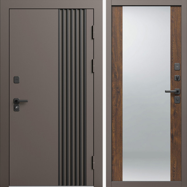 Входная дверь Termo-Door Фортис Ral 8019 - Зеркало дуб
