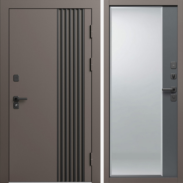 Входная дверь Termo-Door Фортис Ral 8019 - Зеркало Фацет Grey софт