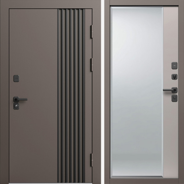 Входная дверь Termo-Door Фортис Ral 8019 - Зеркало Фацет Капучино