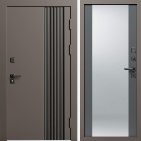 Входная дверь Termo-Door Фортис Ral 8019 - Зеркало Grey Софт