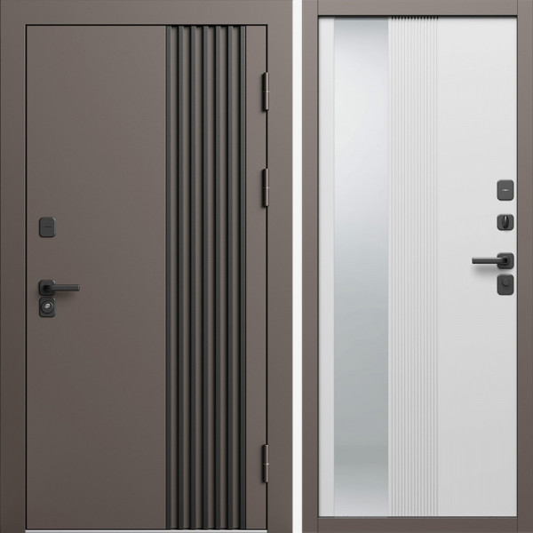 Входная дверь Termo-Door Фортис Ral 8019 - Зеркало Люмис Белый Софт