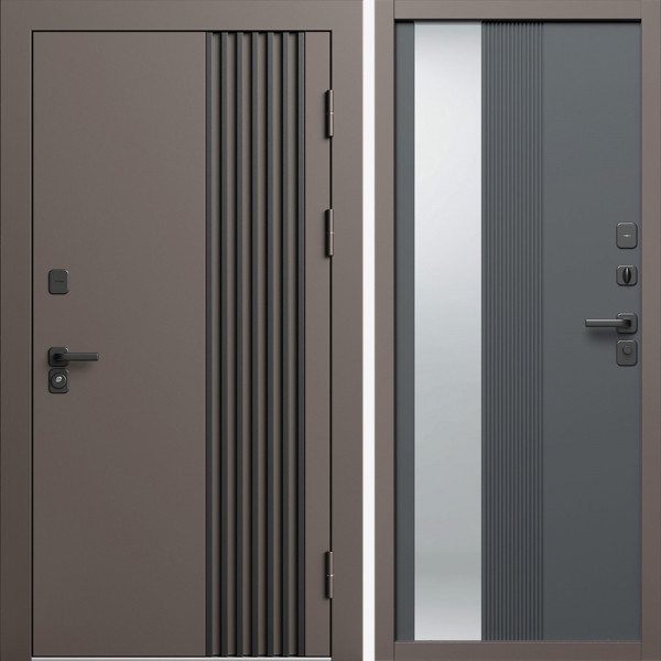 Входная дверь Termo-Door Фортис Ral 8019 - Зеркало Люмис Грей Софт