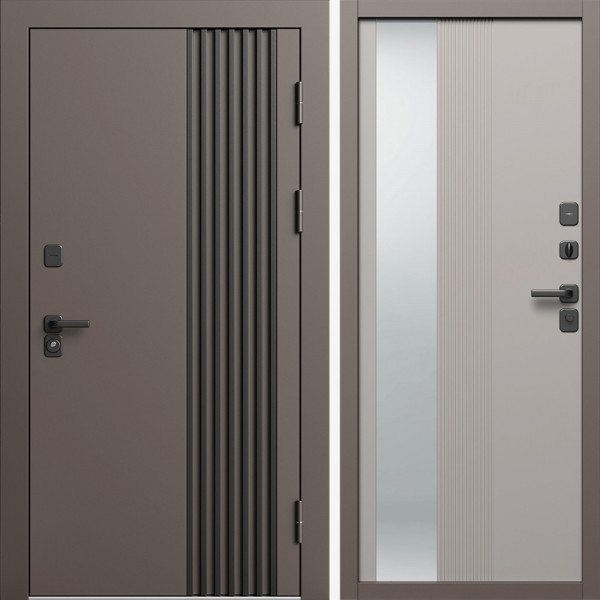 Входная дверь Termo-Door Фортис Ral 8019 - Зеркало Люмис Капучино