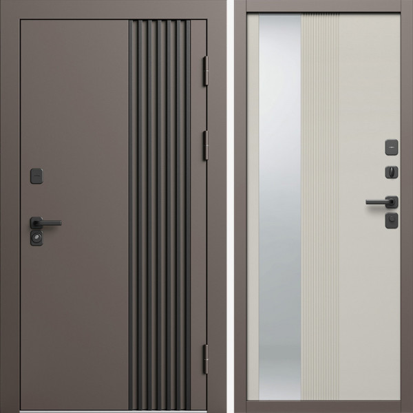 Входная дверь Termo-Door Фортис Ral 8019 - Зеркало Люмис Соновая Кость
