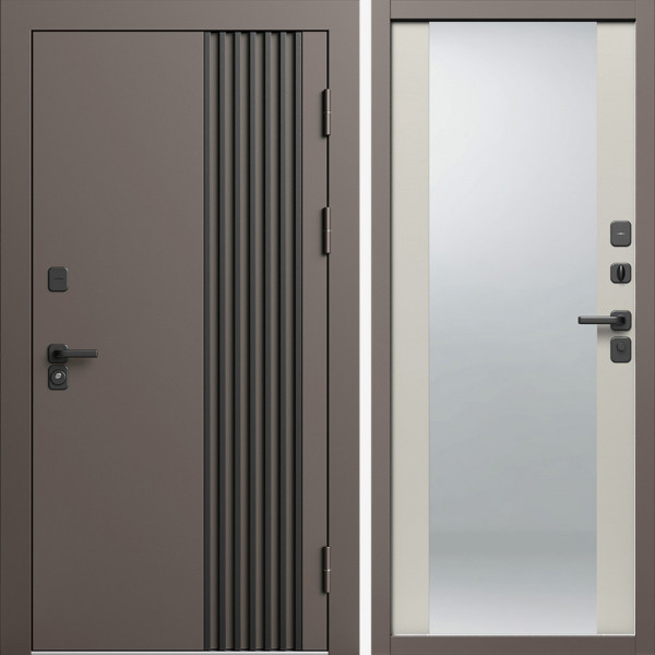 Входная дверь Termo-Door Фортис Ral 8019 - Зеркало Слоновая кость
