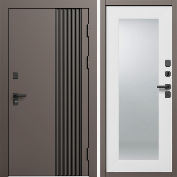 Входная дверь Termo-Door Фортис Ral 8019 - Зеркало Триумф Белый софт