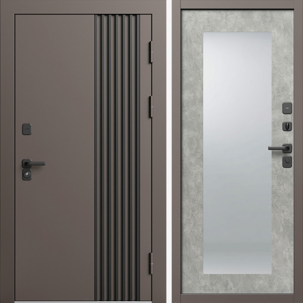 Входная дверь Termo-Door Фортис Ral 8019 - Зеркало Триумф бетон светлый