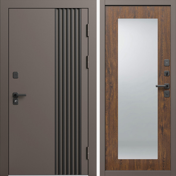 Входная дверь Termo-Door Фортис Ral 8019 - Зеркало Триумф дуб
