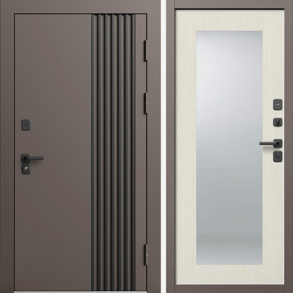 Входная дверь Termo-Door Фортис Ral 8019 - Зеркало Триумф лиственница
