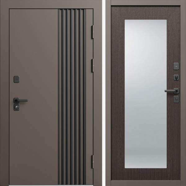 Входная дверь Termo-Door Фортис Ral 8019 - Зеркало Триумф венге