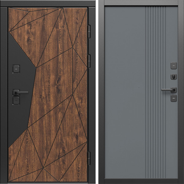Входная дверь Termo-Door Премиум Геометрия Дуб - Страйп Грей Софт