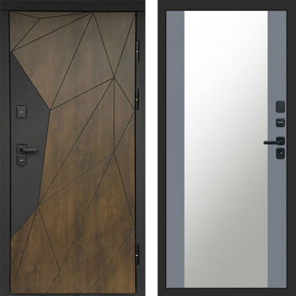 Входная дверь Termo-Door Премиум Геометрия Дуб - Зеркало Grey Софт