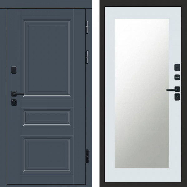 Входная дверь Termo-Door Премиум Орегон Графит - Зеркало Триумф Белый софт