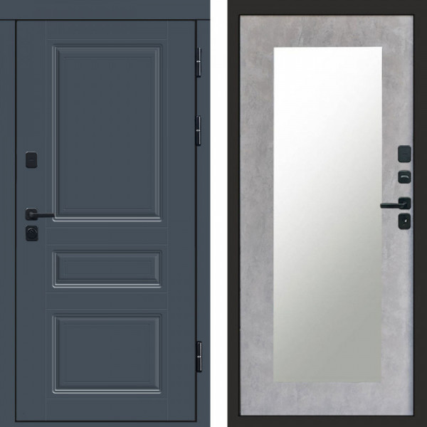 Входная дверь Termo-Door Премиум Орегон Графит - Зеркало Триумф бетон светлый