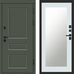 Входная дверь Termo-Door Премиум Орегон Грин - Зеркало Триумф Белый софт