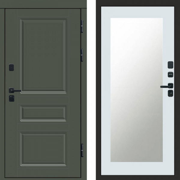 Входная дверь Termo-Door Премиум Орегон Грин - Зеркало Триумф Белый софт