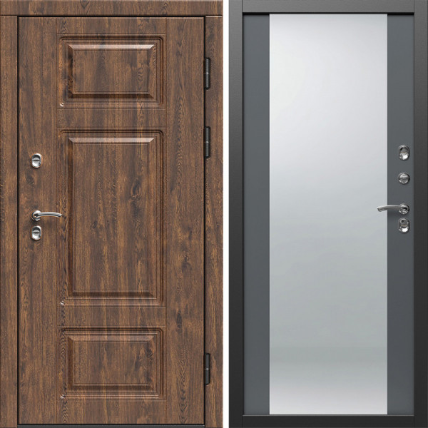 Входная дверь Termo-Door Премиум Винорит Дуб - Зеркало Grey Софт