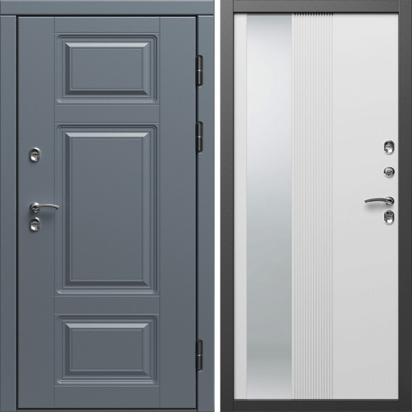 Входная дверь Termo-Door Премиум Винорит Grey - Зеркало Люмис Белый Софт