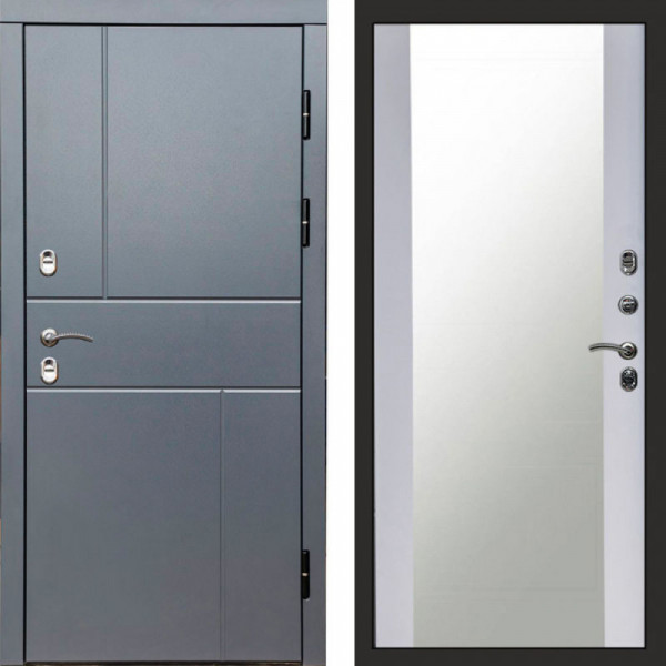 Входная дверь Termo-Door Премиум Винорит Вертикаль Grey - Зеркало белый софт