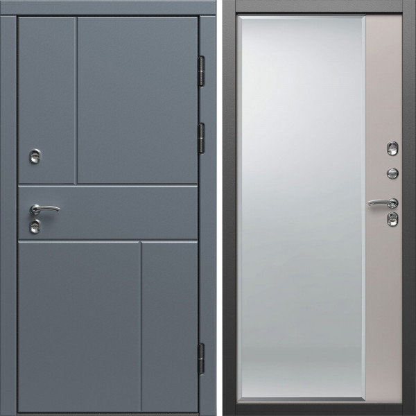 Входная дверь Termo-Door Премиум Винорит Вертикаль Grey - Зеркало Фацет Капучино