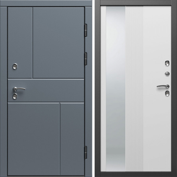 Входная дверь Termo-Door Премиум Винорит Вертикаль Grey - Зеркало Люмис Белый Софт