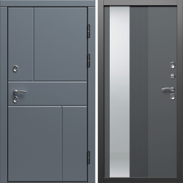 Входная дверь Termo-Door Премиум Винорит Вертикаль Grey - Зеркало Люмис Грей Софт