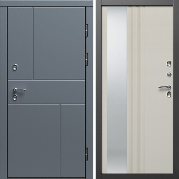 Входная дверь Termo-Door Премиум Винорит Вертикаль Grey - Зеркало Люмис Соновая Кость