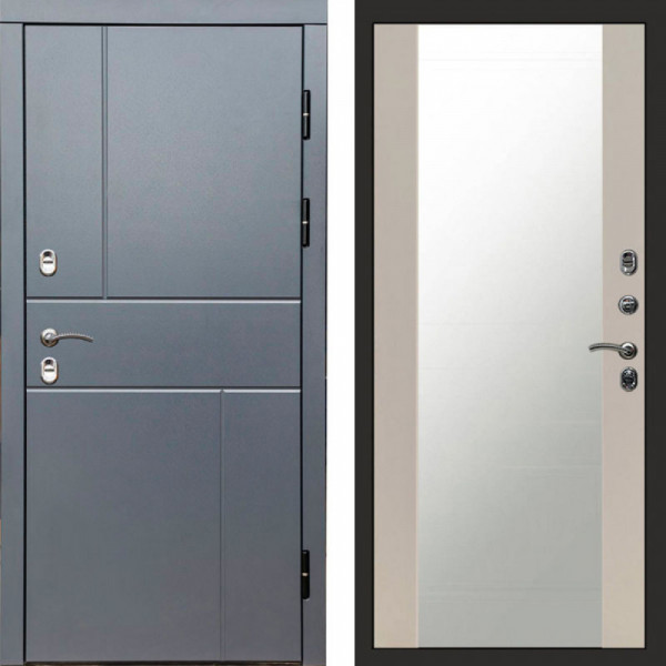 Входная дверь Termo-Door Премиум Винорит Вертикаль Grey - Зеркало Слоновая кость