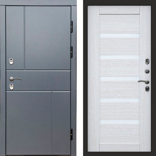 Входная дверь Termo-Door Премиум Винорит Вертикаль Grey - Зеркало Триумф Царга лиственница 4500 / 5500