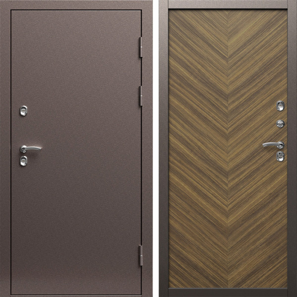 Входная дверь Termo-Door Сибирь Медь Антик - Плаза Елочка Орех