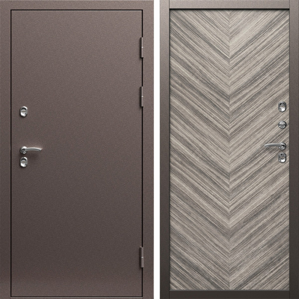 Входная дверь Termo-Door Сибирь Медь Антик - Плаза Елочка Серая