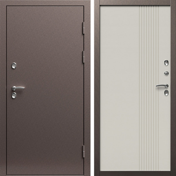 Входная дверь Termo-Door Сибирь Медь Антик - Страйп Слоновая Кость