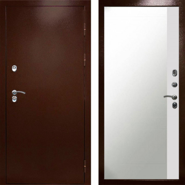 Входная дверь Termo-Door Сибирь Медь Антик - Зеркало Фацет Белый софт