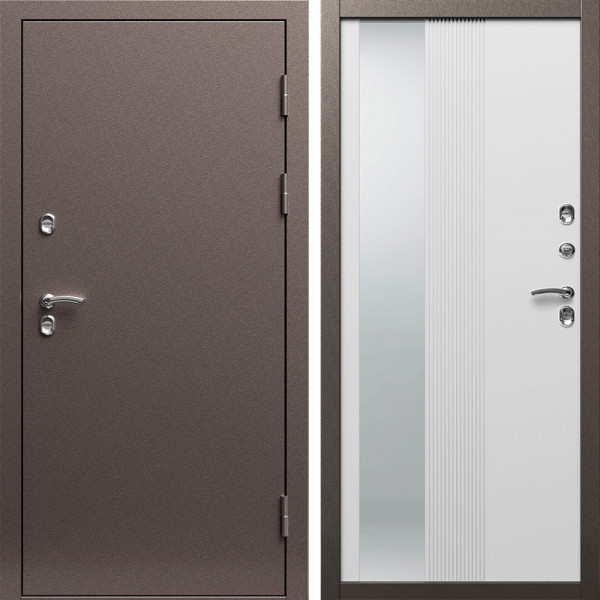 Входная дверь Termo-Door Сибирь Медь Антик - Зеркало Люмис Белый Софт
