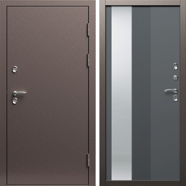 Входная дверь Termo-Door Сибирь Медь Антик - Зеркало Люмис Грей Софт