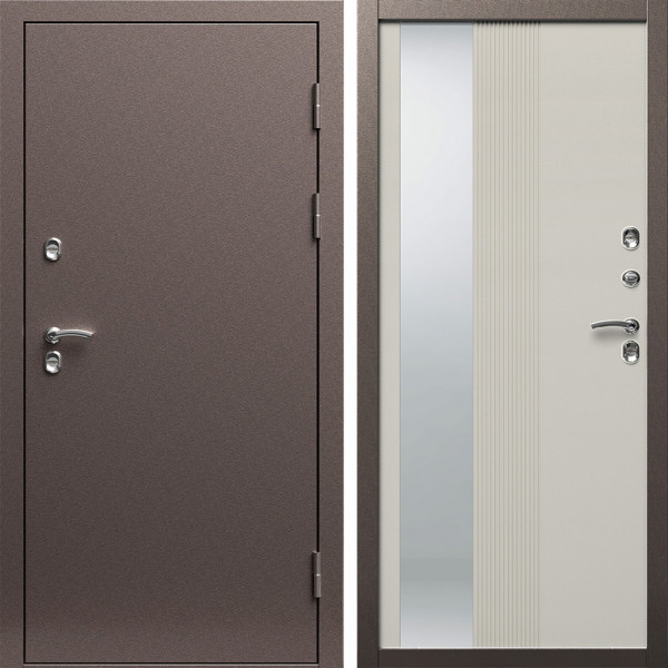 Входная дверь Termo-Door Сибирь Медь Антик - Зеркало Люмис Соновая Кость