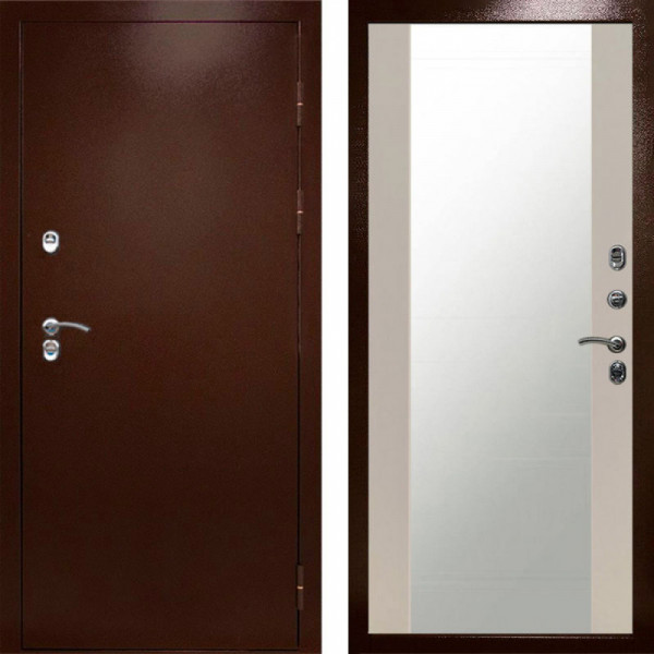 Входная дверь Termo-Door Сибирь Медь Антик - Зеркало Слоновая кость