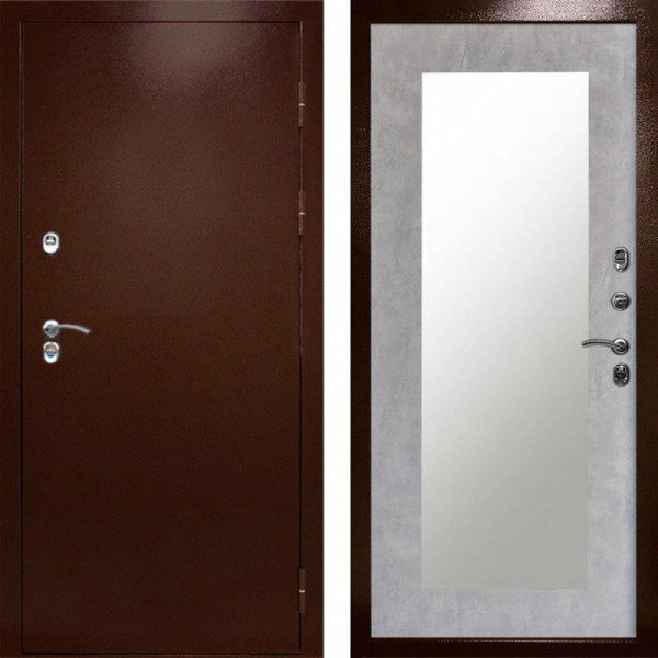 Входная дверь Termo-Door Сибирь Медь Антик - Зеркало Триумф бетон светлый