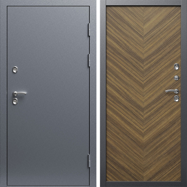 Входная дверь Termo-Door Сибирь Серебро Антик - Плаза Елочка Орех